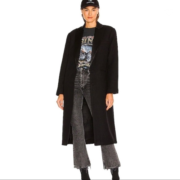 Anine Bing Selena Tux Long Line Wool Blend Coat Black Small Winter Classic Fall - Picture 1 of 9